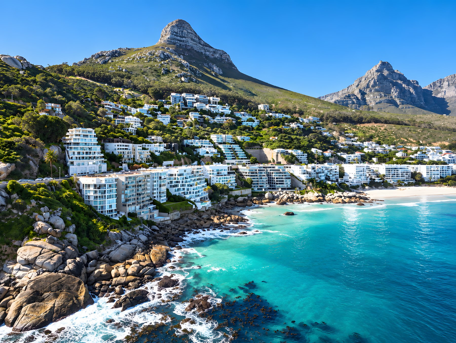 Clifton's apartments and villas above the beaches, with Lion's Head behind